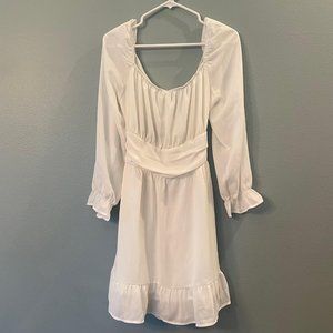 Whimsical Long Sleeve Lantern Ruffle A-line White Dress size L - NWT